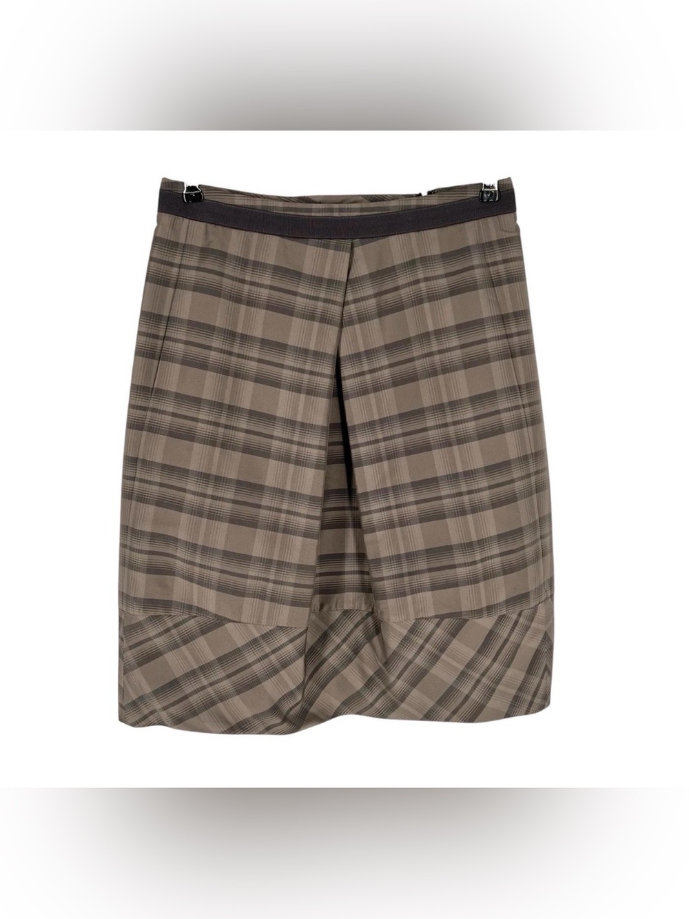Lida Baday 
Plaid Pencil Skirt in Taupe and Black with Front Pleat